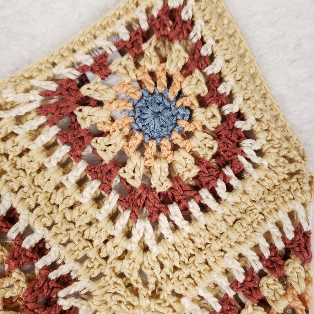 West of Melrose Crochet Granny Square Fringe Crop Top Womens XS Boho Festival - Picture 2 of 8